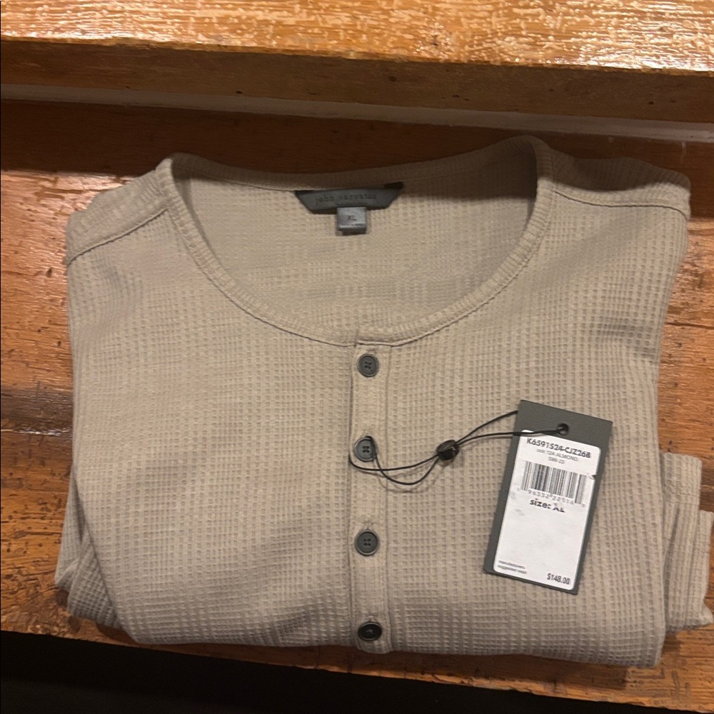 John Varvatos long sleeve henley tan XL
